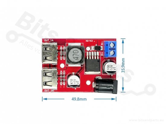 Buck converter Step Down5V Uin:6-40V Uout:5V 3A with 2 USB connectors